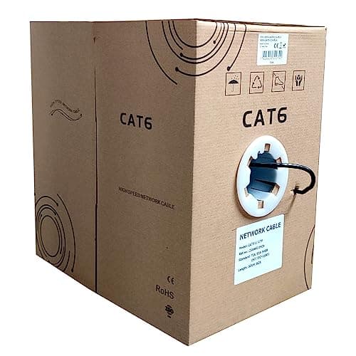 Image of JUSTOP 305M CAT6 Ethernet Cable Reel UTP Network Solid Core CCA 1000 Feet Indoor & Outdoor 23AWG CAT 6 Networking LAN Lead Roll In Pull-Box (305m) (Black)