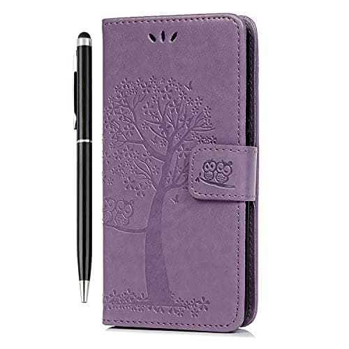 Image of for Samsung A17 5G Case Galaxy A17 4G Case A26 5G Flip Wallet Phone Case Shockproof PU Leather Owl Tree Magnet Cover for Samsung Galaxy A17 with Kickstand Card Holder & 1 Touch Pen Light Purple