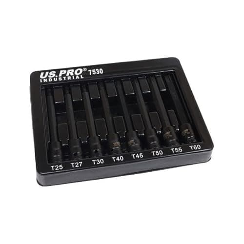 Image of US PRO INDUSTRIAL 8pc 3/8" Dr Extra Long Impact Tamper Star Torx Bit Socket Set T25 - T60 7530