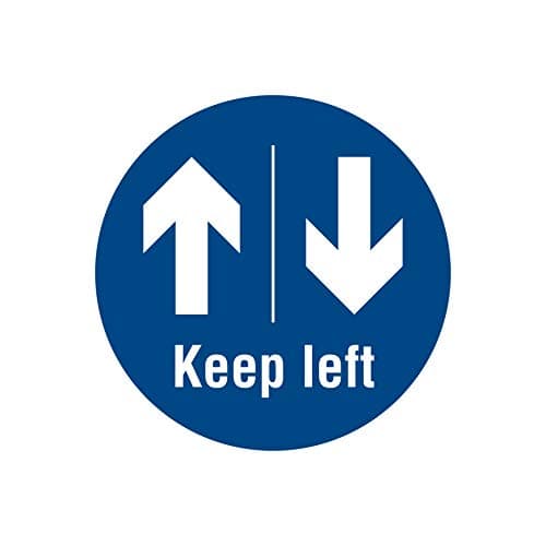 Image of Keep Left social distance marker. PACK of 5 blue floor stickers. Heavy duty laminated scratch resistant graphic to help maintain Health & Safety awareness. IMMEDIATE DESPATCH