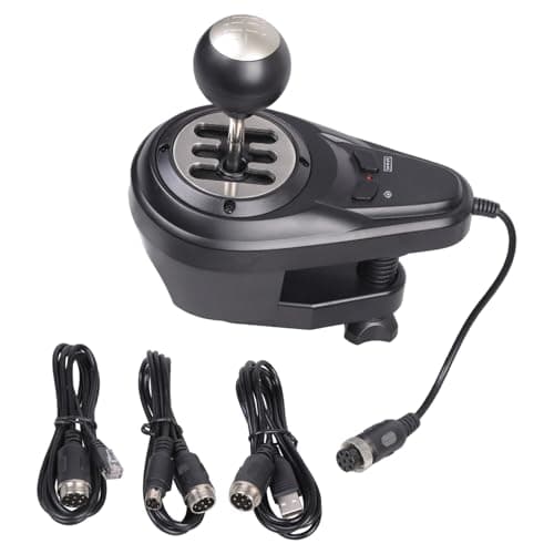 Image of YROHGKPN 1 6+1 Speed Metal Shifter with Handbrake & Reverse Mode, Plug & Play Sequential for PC Racing Adjustable Clamp Mount Plug and Play Sims Shifter