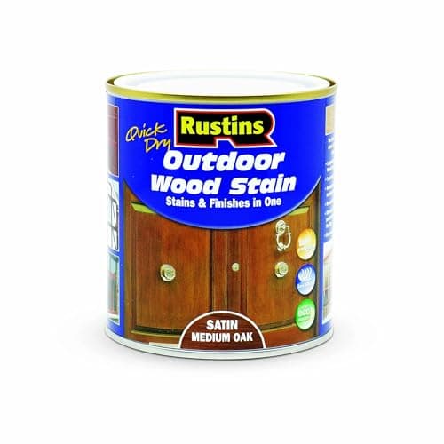 Image of Rustins Quick Dry Outdoor Wood Stain Satin Medium Oak 500ml- Durable and Weather-Resistant Finish, Fast Drying, Vibrant Color for Decks, Fences, & Furniture, Available in Many Wood Shades