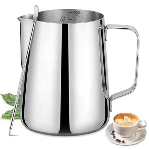 Image of Milk Frothing Pitcher 20oz / 600ml – Stainless Steel Steaming Jug with Decorating Pen, Barista Milk Frother Cup for Latte Art, Cappuccino, Coffee