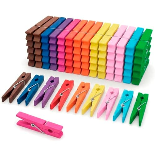 Image of Zeno Colored Wooden Pegs – 50 Pack Wooden Clothes Pegs 7.5 cm with Rust-Resistant Coil, Natural Wood Clips for Laundry, Hanging Clothes, Crafts & DIY, Multicoloured