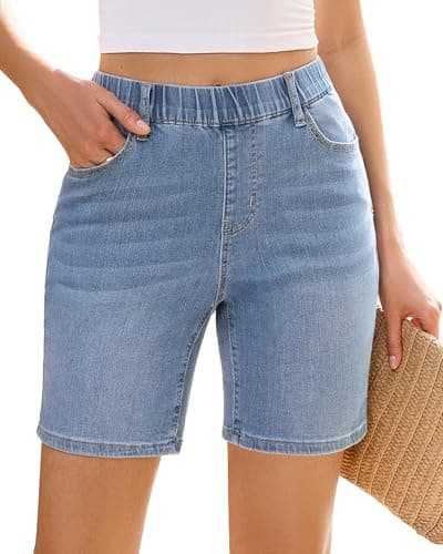 Image of Vetinee Denim Shorts for Women UK Womens Denim Shorts Indigo Cool Blue Size X-Large Fits UK 20-22