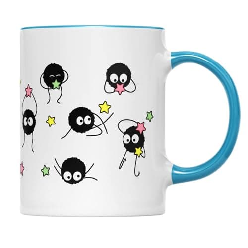 Image of Willow Gifts Soot Sprites Wrap Coffee Cup Mug Anime Manga Film Studio Susuwatari Neighbor Spirits Present Gift Heavy Duty Ceramic Handle Present Gift (Blue Handle)