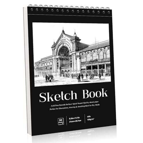 Image of A4 Sketch Book, 50 Sheets Hardcover Spiral Bound Sketch Pad, 100gsm Thick Paper Drawing Pad, A4 Sketchbook for Sketching, Drawing, Pencil & Charcoal, Ideal for Artists, Art Projects