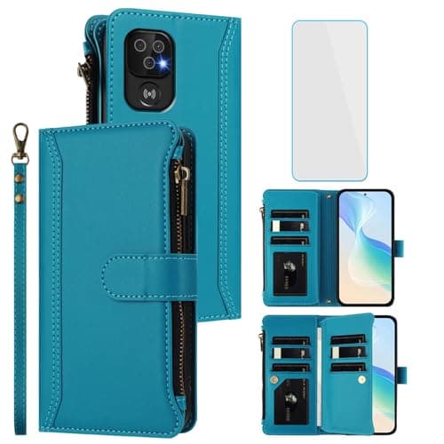 Image of OUEAYIEN for Doro 8100/8200/8100 Plus/8200 Plus Phone Wallet Case Wallet with Screen Protecter [9 Card Slots] Leather Zipper Flip Kickstand Mobile Phone Cover for Doro 8100+ 8200+ Doro8100 Plus Teal