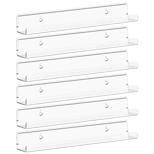 Image of Lifewit Floating Shelves for Vinyl Record, 6 Pack 12" Clear Plastic Wall Shelf Room Decor for Book/Photo/Picture/Makeup Display in Bedroom, Living Room, Bathroom Storage and Organization