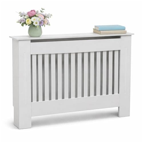 Image of Oypla Medium White Wooden Slatted Grill Radiator Cover MDF Cabinet