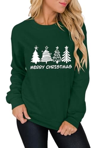Image of INFITTY Womens Merry Christmas Sweatshirt Crew Neck Funny Xmas Long Sleeve T Shirts Tunic Pullover Dark Green XL