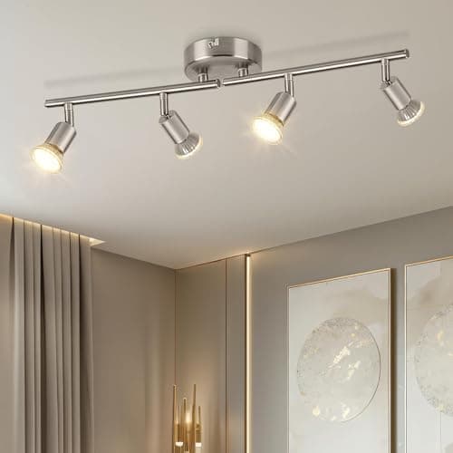 Image of Dehobo Ceiling Spotlight Rotatable - Matte Nickel 4 Way GU10 LED Ceiling Light 350° Swivelling Adjustable Modern for Kitchen Living Room Bedroom, No Bulbs