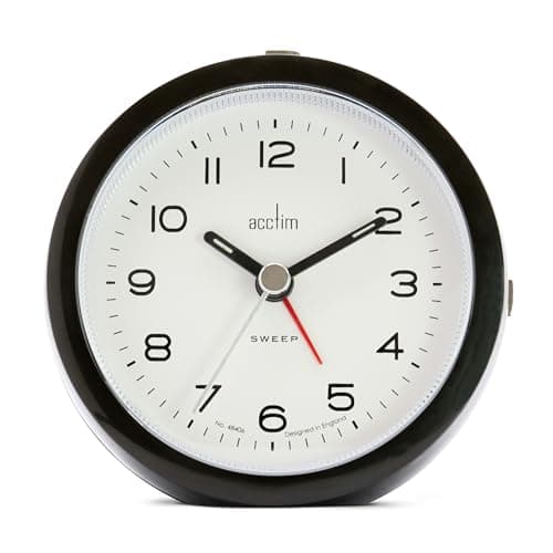 Image of Acctim Neve Analogue Alarm Clock Non Ticking Sweep Quartz Luminous Hands Raven 15803