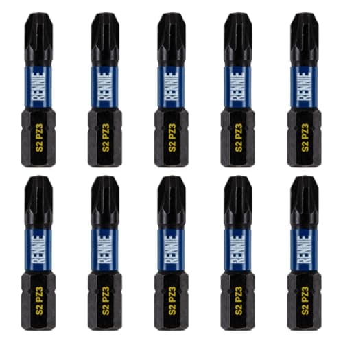 Image of 10 x Rennie Tools 32mm Long PZ3 Impact Screwdriver Driver Bits Set. Heavy Duty PoziDriv POZI No.3 Magnetic Screwdriver Bit Set. PZ3 Impact Driver Bits Pozidrive Screw Accessories.