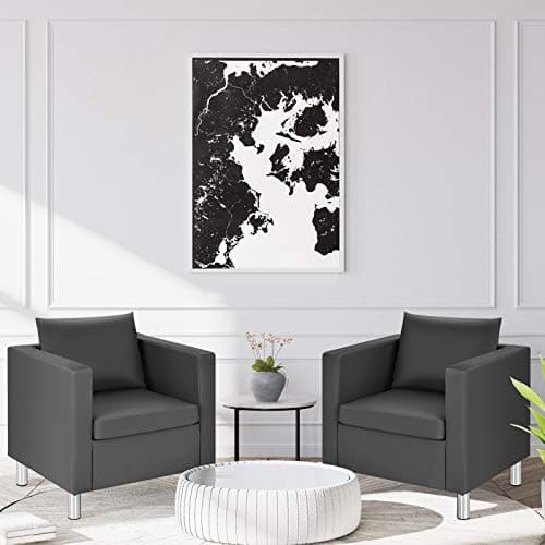 Image of COSTWAY 1/2/3-Seater Sofa, PU Leather Upholstered Sofa Settee with Pillow and Armrest, Modern Single/Double/Triple Sectional Couch Lounge Seat Chair for Living Room Office