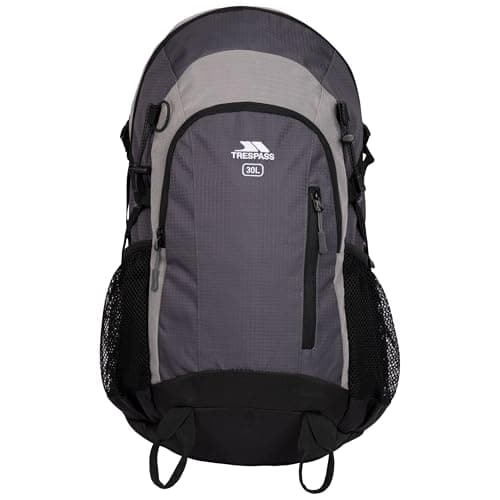 Image of Trespass Unisex 30L Rucksack Pitloch - 3 Zip Sections, Airflow Back System, Padded Hip and Shoulder Straps, Sternum Strap, Whistle Buckle, Hydration Pack Access, Ice Axe and Trekking Pole Loops