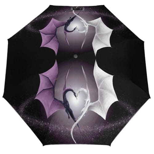 Image of LEDFCVSU Folding Umbrella, Purple And Wirte Dragons Umbrella, Travel Umbrella Auto Open And Close for Windproof, Rainproof