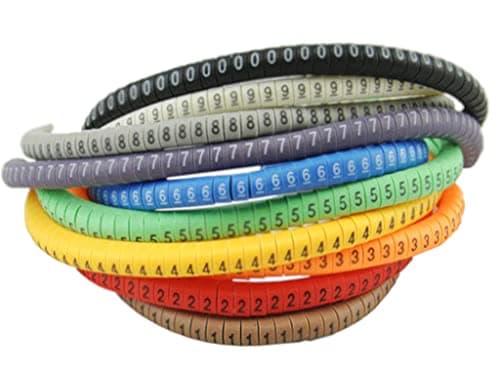 Image of HGDC2-5 - Hellermann Helagrip Slide On Chevron Cut PVC Cable Markers Pre-Printed Colour Coded Dia 2.0-5.0mm (0-9 Full Kit)