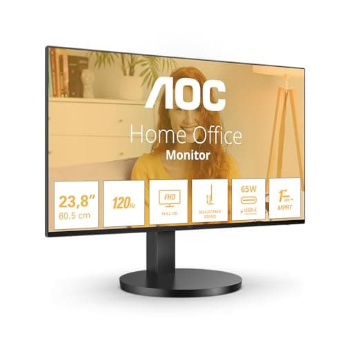 Image of AOC 27B3CF2 - 27 Inch FHD Monitor, 100Hz, IPS, Speakers, USB-C Connectivity, Height Adjust, FlickerFree, Adaptive Sync, LowBlue (1920 x 1080, 250 cd/m2, HDMI 1.4 / USB-C 65W Power delivery)