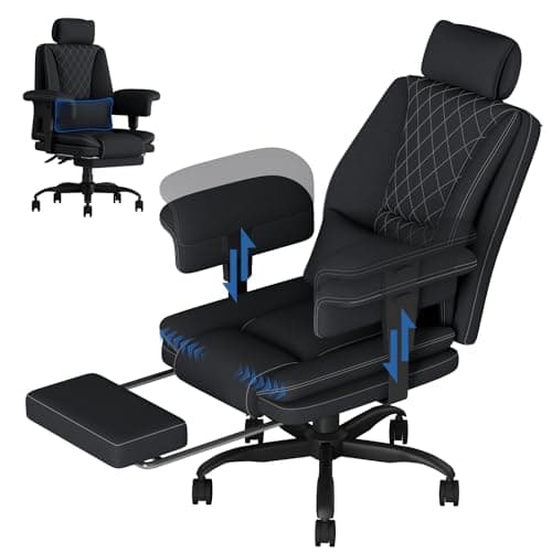 Image of Submi Heavy Duty Office Chair 200KG, Big and Tall Desk Chair, Executive Ergonomic Office Chair with Footrest & Lumbar Support, High Back Computer Gaming Chair with Storage Gag, Liftable Armrest, Black