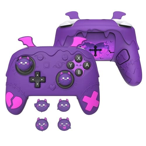Image of playvital for Nintendo Switch 2 Pro Controller Silicone Cover – Gothic Imp Series Cute Protective Skin Case for Switch 2 Pro Controller w/Back Button Caps & Thumb Grip & Sticker, Shockproof - Purple