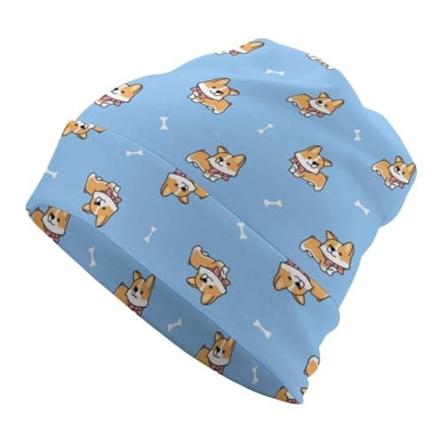 Image of Lyfthologen Knit Hat,Cute Welsh Corgi Dog Beanie Hat, Beanie Cap for Running Cycling Outdoor Sports