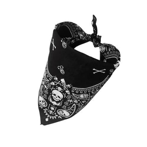 Image of VNIDJGB Skull Black Bandana,Double-Sided Skull Novelty Bandana,Stylish Paisley Pirate Bandanas,White skull Design Cotton Cowboy Neckerchief,for All Seasons Sports Cycling Hiking Running(Black)