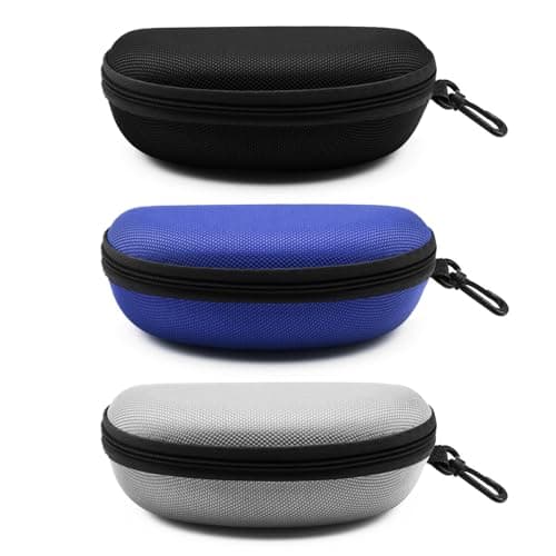 Image of SteelFever 3pcs Sunglasses Case, Portable Travel Zipper Hard Shell Eyeglasses Case with Plastic Hook Scratch Resistant Glasses Organiser Box (Black Blue Gray)