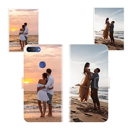 Image of Sunrive Personalised Custom PU Leather Phone Case compatible with ALCATEL 1S 2019,Customised Cover with your own photo,image,Picture,or text Make Your Own Case + Phone Lanyard