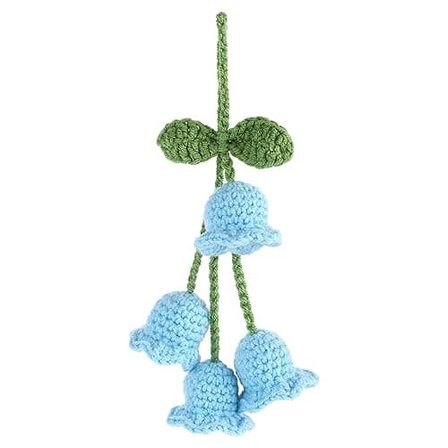 Image of Rear View Mirror Hanging Accessories, Cute Car Accessories for Women, Bellflower Hand Knitted Car Pendant, Mirror Hanging Accessories for Your Car (Blue)