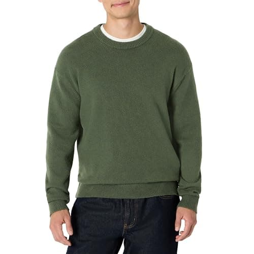 Image of Amazon Essentials Men's Relaxed-Fit Cotton Blend Textured Crewneck Pullover Sweater, Dark Olive, XL