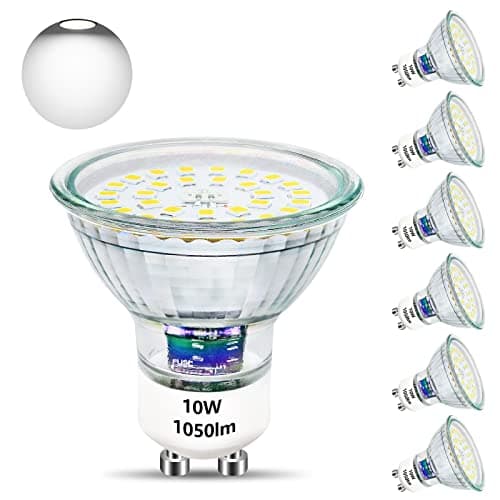 Image of Unikcst GU10 LED Light Bulbs 1050lm,Cool White 10W Spotlight Replaces 100W Halogen Bulb 6000K LED Spot Lights 220-240V, Non Dimmable, Pack of 6