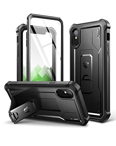Image of Dexnor Case for iPhone X/XS 360 Full Body Heavy Duty Rugged Shockproof Military Drop Tested Protective Cover Built in Screen Protector and Kickstand for iPhone X/XS - Black