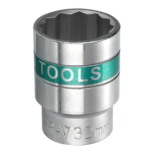 Image of sourcing map 3/4" Drive 12 Points Socket 32mm Metric Shallow Impact Socket 40CR Galvanizing Flip Spindle Nut Impact Grade for Home Auto Nuts Bolts Repair, Silver Green