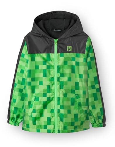 Image of Minecraft Boys Jacket | Creeper Waterproof Hoodie Fleece Lined Raincoat | Gamer Hooded Jacket