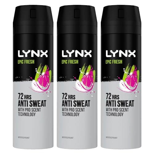 Image of Lynx Anti-Perspirant Epic Fresh 72-Hour Sweat & Odour Protection Deodorant Spray for Men with Unique Scent of Grapefruit and Tropical Pineapple, 200ml Pack of 3