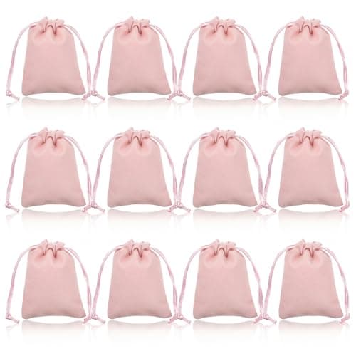 Image of 12pcs Velvet Pouches Small Drawstring Jewelry Pouches 10cmx7.5cm Pink Jewellery Bags With Drawstring Reusable Small Pouch Bag for Bracelet Storage And Packaging Wedding Gift Christmas Party Favors
