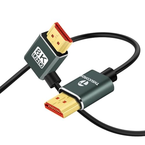 Image of Thsucords Ultra Thin 8K HDMI 2.1 90 Degree Right Angle Cable 1M, Flexible Slim High Speed Cord Support 4K@120Hz 8K@60Hz Compatible with Roku TV/HDTV/PS5/Blu-ray