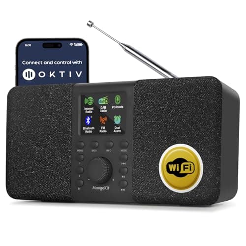 Image of MangoKit SR20 Internet Radio with WIFI, Portable DAB/DAB+ Radio With Bluetooth Speaker,Podcast Player, FM Kitchen Radios Mains and Battery, Stereo Sound, Color Display, Dual Alarms - Black