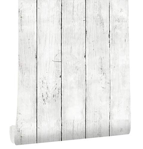 Image of Tinicor Wood Self Adhesive Wallpaper, Waterproof Peel and Stick Wallpaper, White Wood Panel Wall Paper, Sticky Back Plastic Vinyl Wrap, for Bedroom, Kitchen, Bathroom, Tabletop 44x300cm