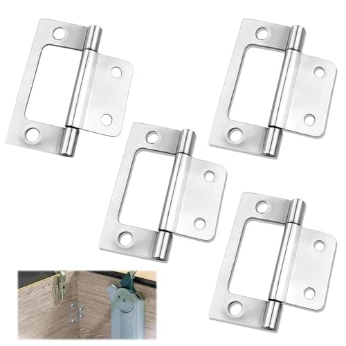 Image of 4pcs Flush Hinges, 2 Inch Silver Flush Hinges for 18mm MDF, Stainless Steel Flush Door Hinges Perfect for Cabinets Cupboards Shed Doors DIY Wood Projects and Furniture Fittings