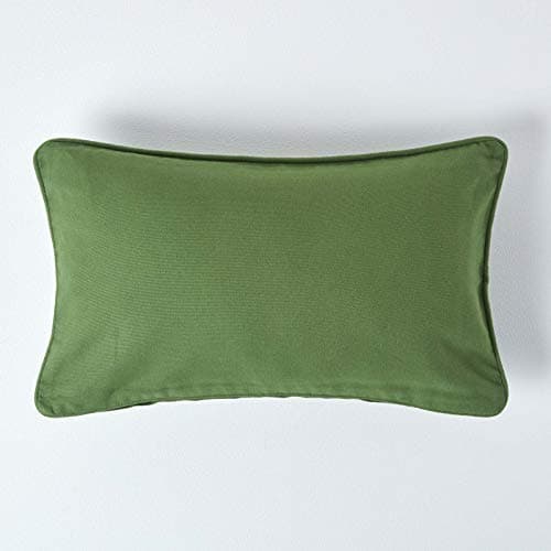 Image of HOMESCAPES - 100% Cotton Plain Dark Olive Green Cushion Cover - 30 x 50 cm Rectangular - 12 x 20 Inches - Sofa Cushion Pillow Cover - Washable
