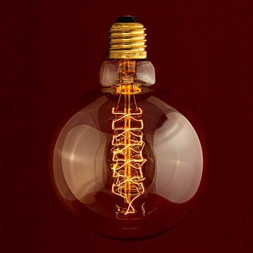 Image of William & Watson Globe Edison Large Light Bulb Industrial 95mm Round Shape with Spiral Filament. 40W E27 ES Screw Fitting with Amber Glass 2200K (Large 95mm Width) (Pack of 1)