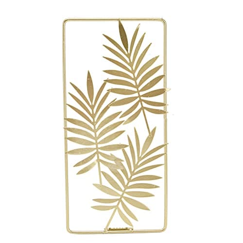 Image of Les-Theresa Gold Wall Art Gold Leaf Wall Decor, gold metal wall art Rectangular Gold Wall Sculptures Wall Decor With Frame, Gold Metal Leaf Wall Art Sculpture For Living Room, Bedroom, Office