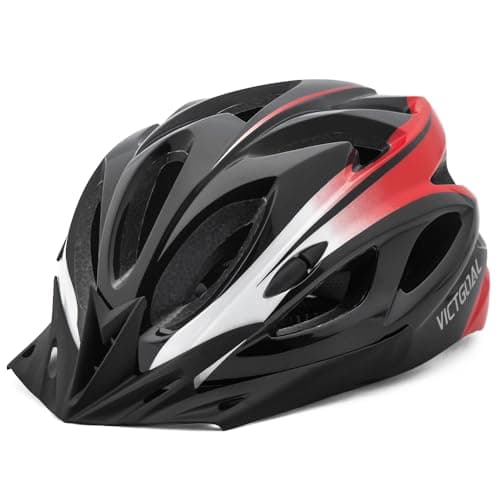 Image of Victgoal Adults Bike Helmet for Men Women Detachable Magnetic Goggle Visor Bicycle Helmet with LED Rear Light Cycling Road Mountain Cycle Helmet (Black Red-V)