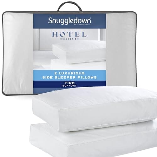 Image of Snuggledown Hotel Side Sleeper Pillows 2 Pack - Firm Box Wall Support for Back & Side Sleepers | Breathable & Non-Allergenic 100% Cotton Cover, UK-Made & Washable (38 x 64cm)