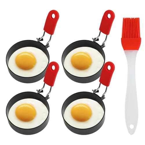 Image of Armo® 4 X Stainless Steel Non Stick Egg Poacher Breakfast Burger Maker Fried Egg Rings with Handle