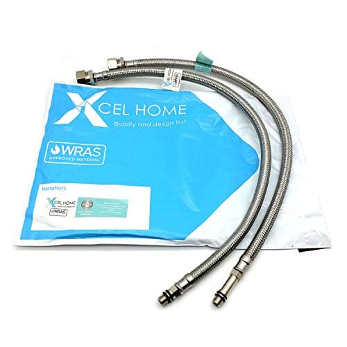 Image of 2 x WRAS Approved | 500mm x M10 (10mm) x 15mm Compression BSP | Flexible Pipe Connector | Monobloc Mixer Kitchen Sink/Bathroom Basin Tap Stainless Steel Braided Flexi Pipe Tails | Xcel Home™