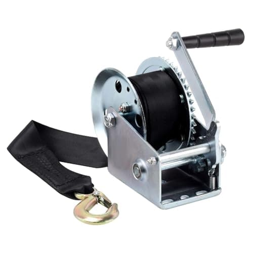 Image of CROWNSHOP Heavy Duty Hand Winch 1000lbs Geared Hand Winch Manual Hand Winch Boat Trailer Caravan Puller Strap Marine Puller Tool with 6m Cable and 550kg Capacity