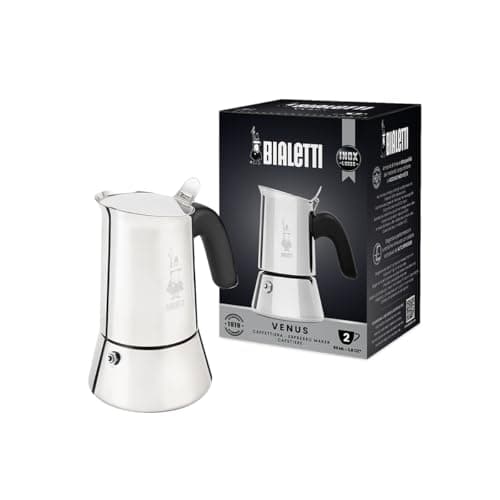 Image of Bialetti - New Venus, stainless steel espresso coffee machine, suitable for all types of stoves, 2 cups (85 ml), aluminium, silver (Not induction safe)